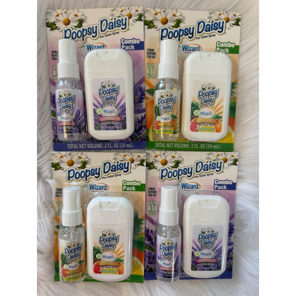 Poopsy Daisy Pre-Toilet Spray Wizard 4 Combo Packs Lavender Tropical Citrus 8oz
